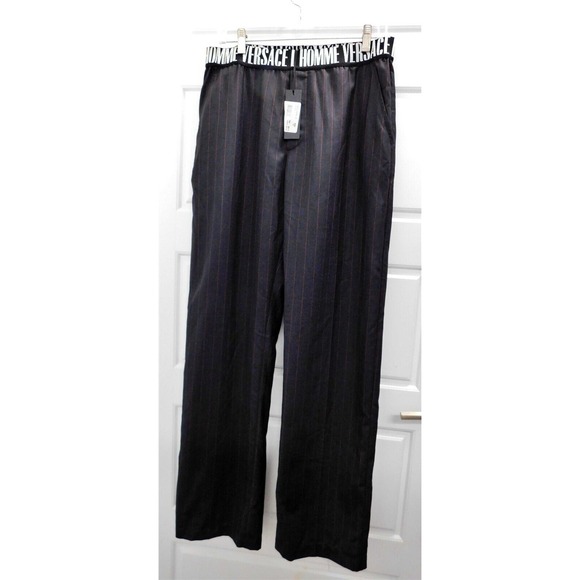 New Versace Homme‎ Black Red Pinstripe Trousers Pants $950rt sz M